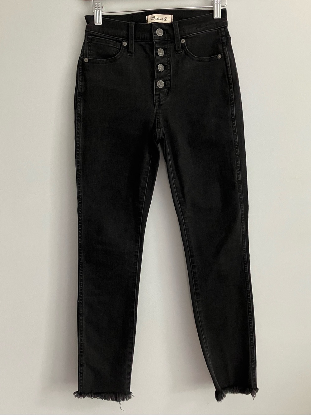 MADEWELL Black Button Fly Mid Rise Raw Hem Skinny Jeans Size 24